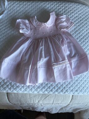 Feltman Brothers Pink Smocked Baby Dress with Peter Pan Collar